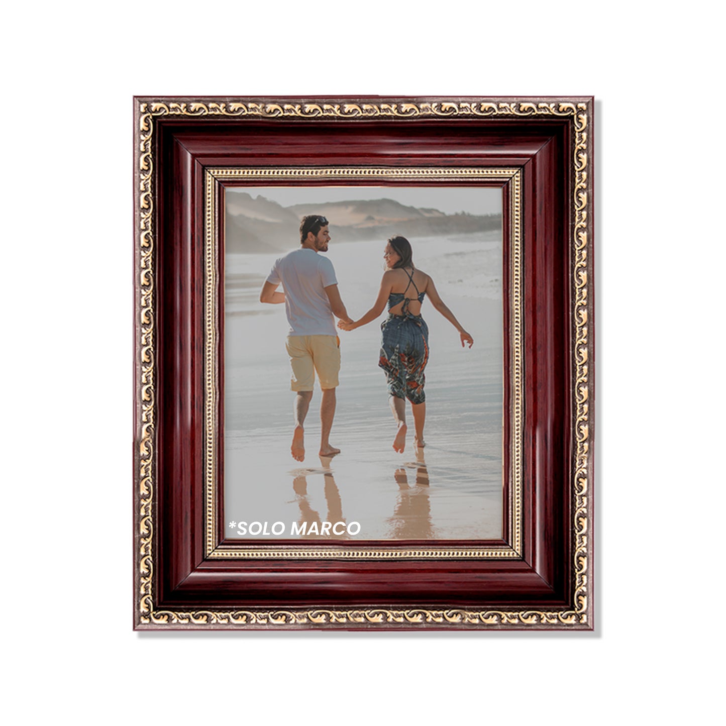 Marco tradicional grabado texturizado dorado con caoba