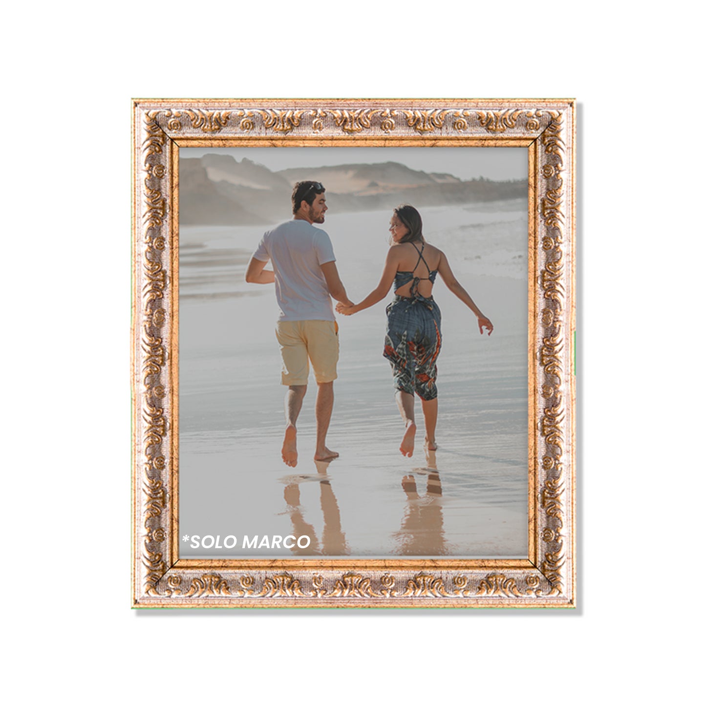 Marco tradicional con grabado dorado con plateado