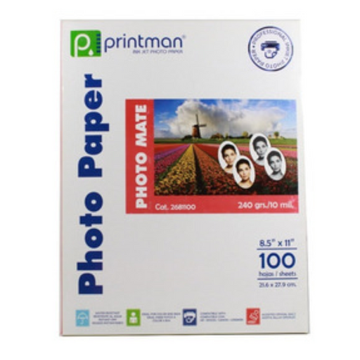 Papel Printman Photo mate doble cara 8.5X11 100H Tamaño carta 10MIL 240gr